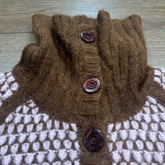 Free People Button Front Cardigan Sweater Brown/Pink XS Alpaca Long Sleeves - Picture 6 of 14